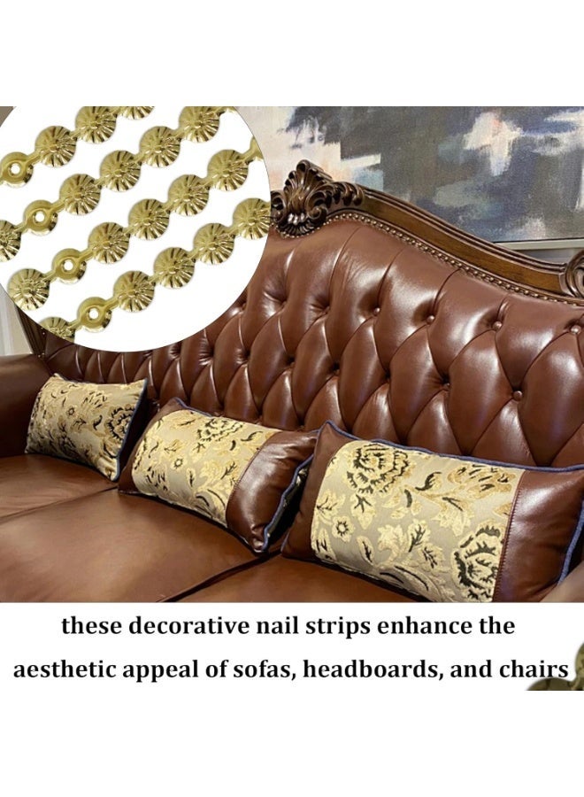 10Pcs 1 Meter Upholstery Tacks Strips, Decorative Nail Strips Trim for Sofa, Headboard, Chair Furniture with Single Tacks (D11mm Gold Flower) - Image 3